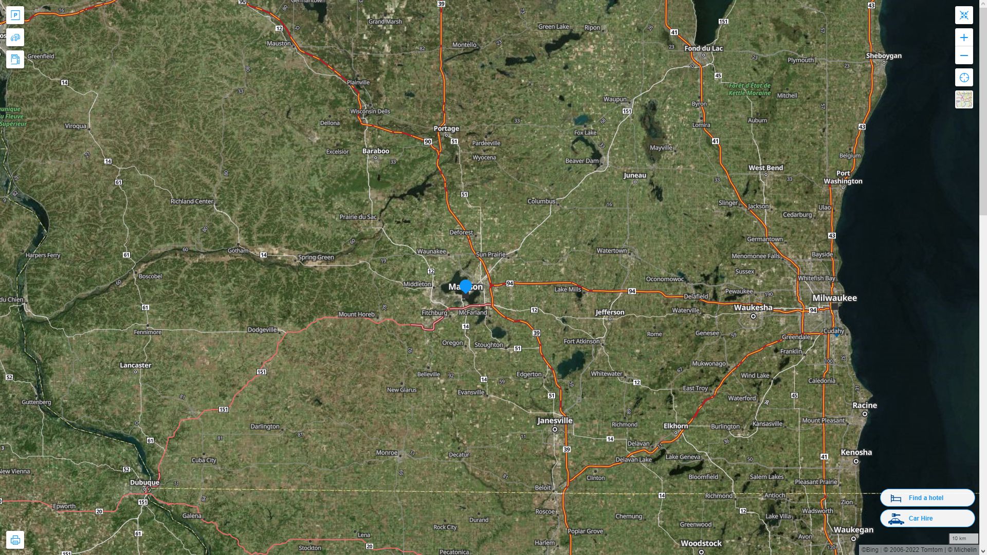 Madison Wisconsin Highway and Road Map with Satellite View